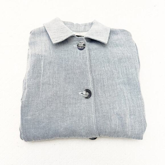 Zara Light Wash Button Down Linen-Cotton Blend Long Sleeve Dress Size Small - Picture 5 of 5